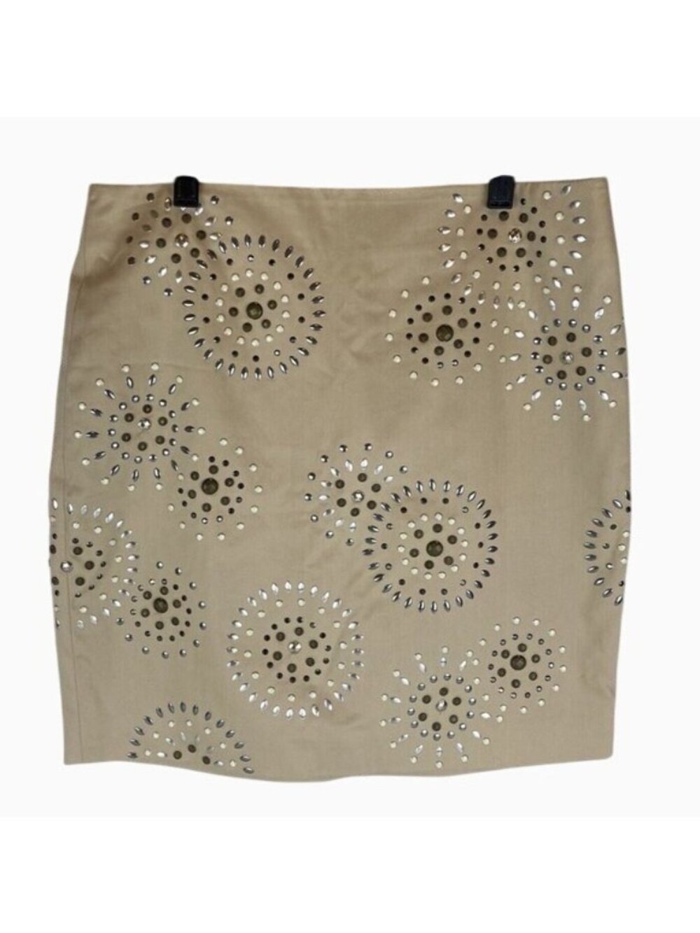 White House Black Market Tan Embellished Pencil Skirt Size 4 Gemstone Studs NWT